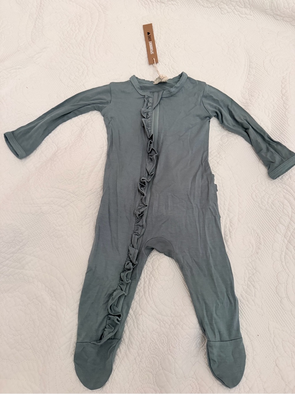 Ruffle-Trim Footed One-Piece in Sage (Kids)